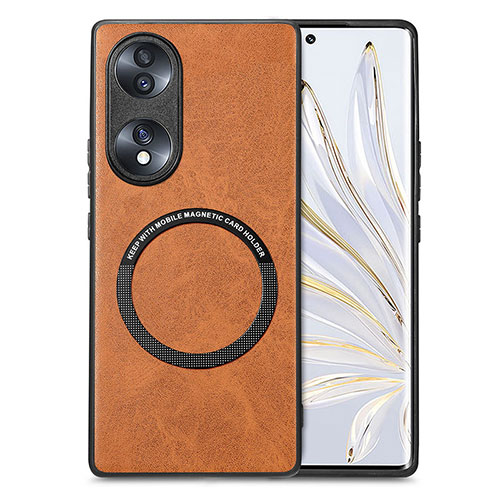 Soft Silicone Gel Leather Snap On Case Cover with Magnetic S01D for Huawei Honor 70 5G Brown