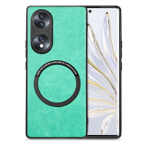 Soft Silicone Gel Leather Snap On Case Cover with Magnetic S01D for Huawei Honor 70 5G Green