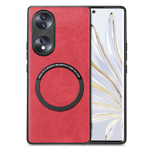 Soft Silicone Gel Leather Snap On Case Cover with Magnetic S01D for Huawei Honor 70 5G Red