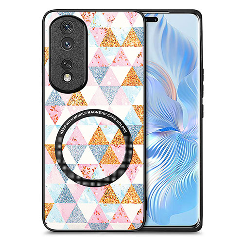 Soft Silicone Gel Leather Snap On Case Cover with Magnetic S01D for Huawei Honor 80 Pro 5G White