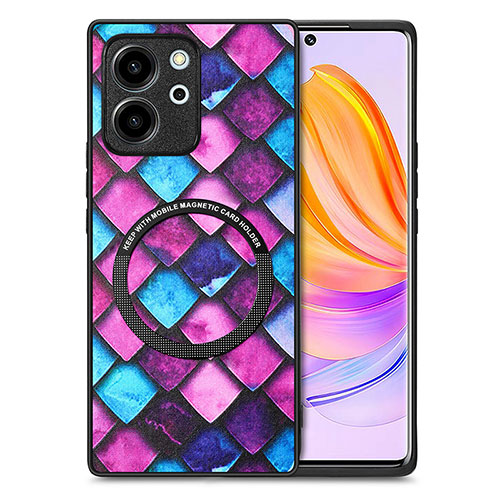 Soft Silicone Gel Leather Snap On Case Cover with Magnetic S01D for Huawei Honor 80 SE 5G Purple