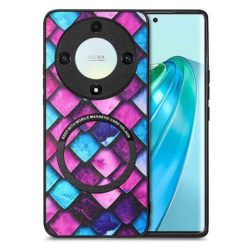 Soft Silicone Gel Leather Snap On Case Cover with Magnetic S01D for Huawei Honor X9a 5G Purple