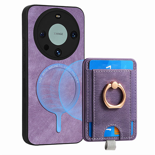 Soft Silicone Gel Leather Snap On Case Cover with Magnetic S01D for Huawei Mate 60 Pro+ Plus Purple