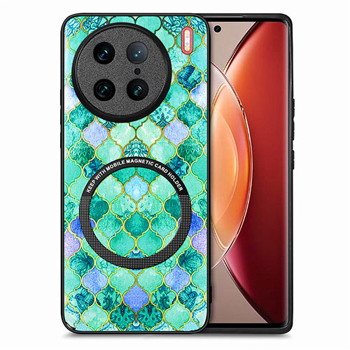 Soft Silicone Gel Leather Snap On Case Cover with Magnetic S01D for Vivo X90 Pro 5G Green