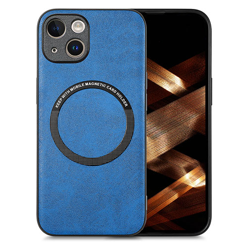 Soft Silicone Gel Leather Snap On Case Cover with Magnetic S02D for Apple iPhone 14 Blue