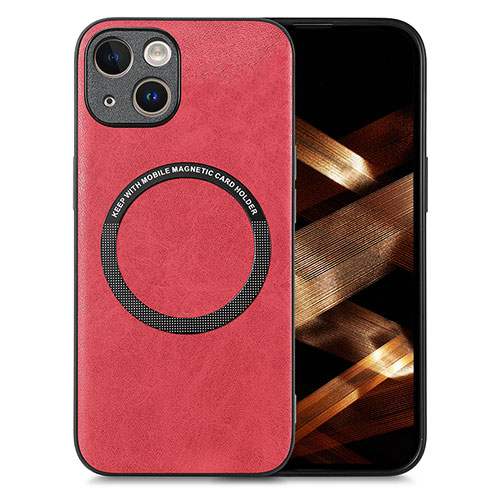 Soft Silicone Gel Leather Snap On Case Cover with Magnetic S02D for Apple iPhone 14 Plus Red