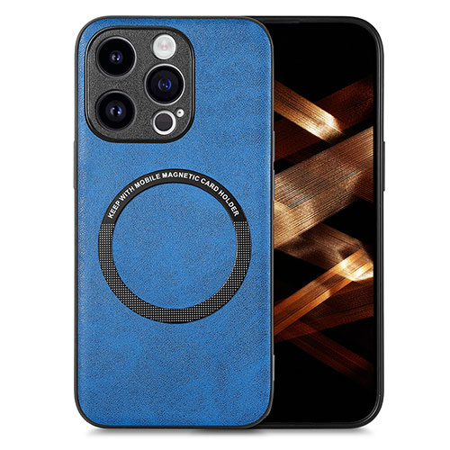 Soft Silicone Gel Leather Snap On Case Cover with Magnetic S02D for Apple iPhone 14 Pro Max Blue