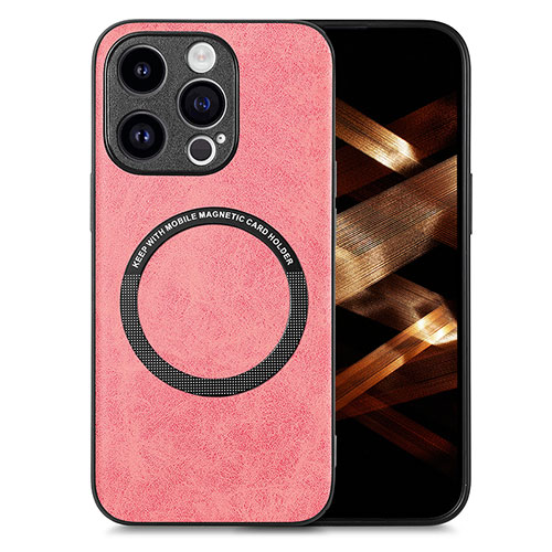 Soft Silicone Gel Leather Snap On Case Cover with Magnetic S02D for Apple iPhone 14 Pro Pink