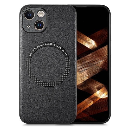 Soft Silicone Gel Leather Snap On Case Cover with Magnetic S02D for Apple iPhone 15 Black