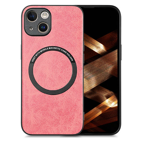 Soft Silicone Gel Leather Snap On Case Cover with Magnetic S02D for Apple iPhone 15 Pink