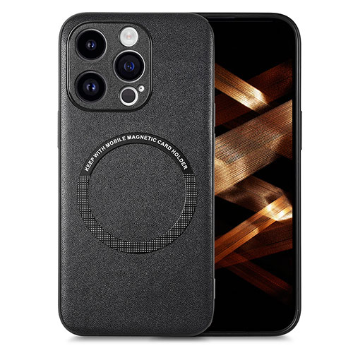 Soft Silicone Gel Leather Snap On Case Cover with Magnetic S02D for Apple iPhone 15 Pro Black