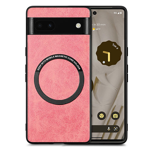 Soft Silicone Gel Leather Snap On Case Cover with Magnetic S02D for Google Pixel 6a 5G Pink