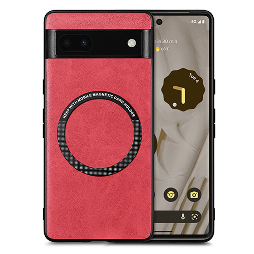 Soft Silicone Gel Leather Snap On Case Cover with Magnetic S02D for Google Pixel 6a 5G Red