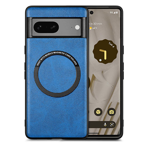 Soft Silicone Gel Leather Snap On Case Cover with Magnetic S02D for Google Pixel 7 5G Blue