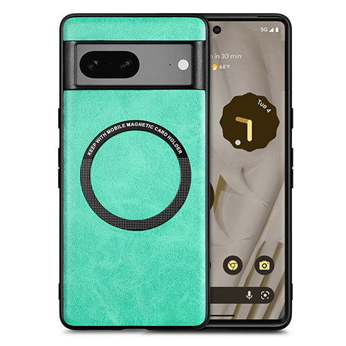 Soft Silicone Gel Leather Snap On Case Cover with Magnetic S02D for Google Pixel 7 5G Green