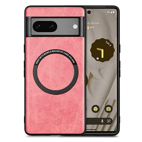 Soft Silicone Gel Leather Snap On Case Cover with Magnetic S02D for Google Pixel 7 5G Pink