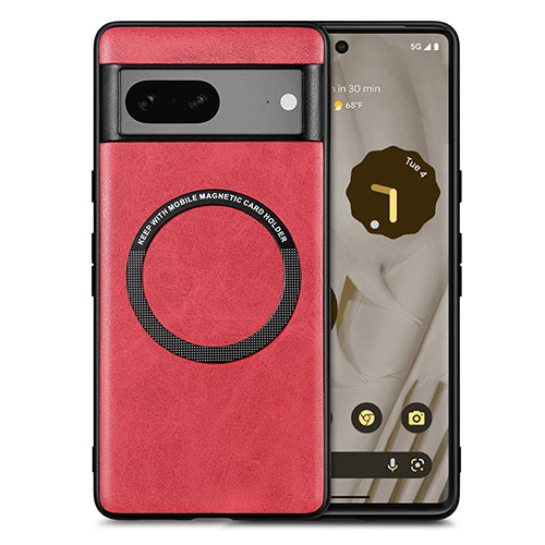 Soft Silicone Gel Leather Snap On Case Cover with Magnetic S02D for Google Pixel 7 5G Red