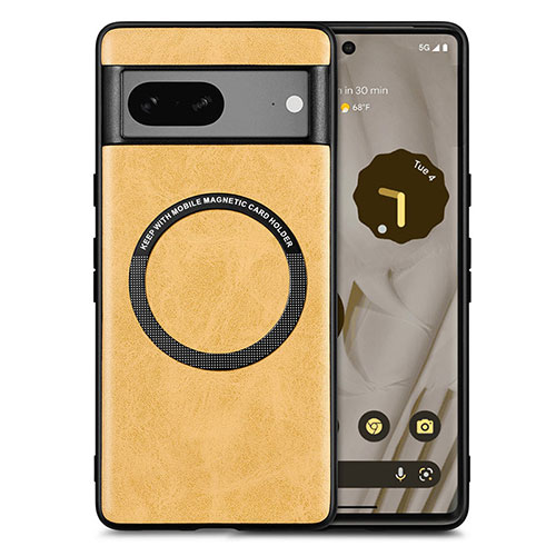 Soft Silicone Gel Leather Snap On Case Cover with Magnetic S02D for Google Pixel 7 5G Yellow