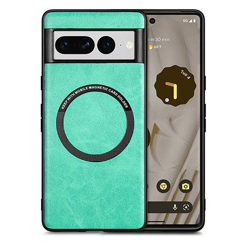 Soft Silicone Gel Leather Snap On Case Cover with Magnetic S02D for Google Pixel 7 Pro 5G Green