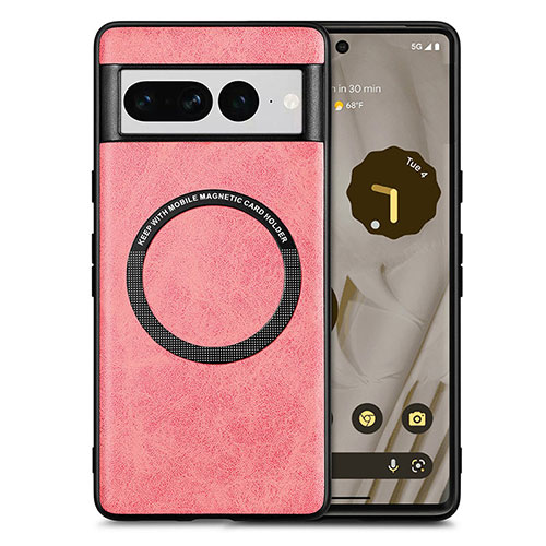 Soft Silicone Gel Leather Snap On Case Cover with Magnetic S02D for Google Pixel 7 Pro 5G Pink