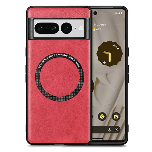 Soft Silicone Gel Leather Snap On Case Cover with Magnetic S02D for Google Pixel 7 Pro 5G Red