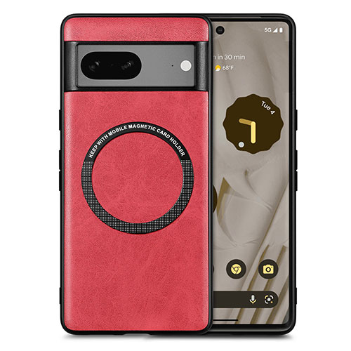 Soft Silicone Gel Leather Snap On Case Cover with Magnetic S02D for Google Pixel 7a 5G Red