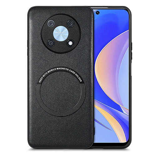 Soft Silicone Gel Leather Snap On Case Cover with Magnetic S02D for Huawei Enjoy 50 Pro Black