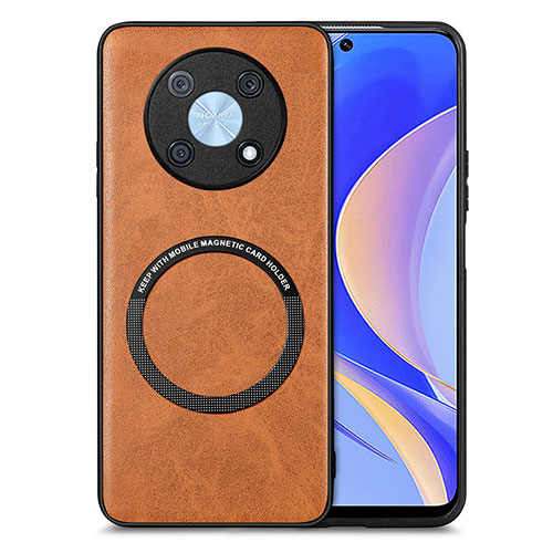 Soft Silicone Gel Leather Snap On Case Cover with Magnetic S02D for Huawei Enjoy 50 Pro Brown