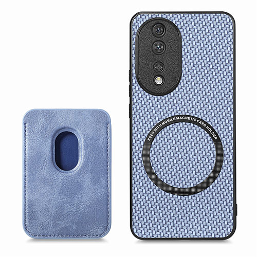 Soft Silicone Gel Leather Snap On Case Cover with Magnetic S02D for Huawei Honor 80 5G Blue