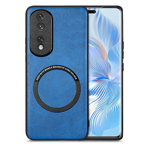 Soft Silicone Gel Leather Snap On Case Cover with Magnetic S02D for Huawei Honor 80 Pro Flat 5G Blue