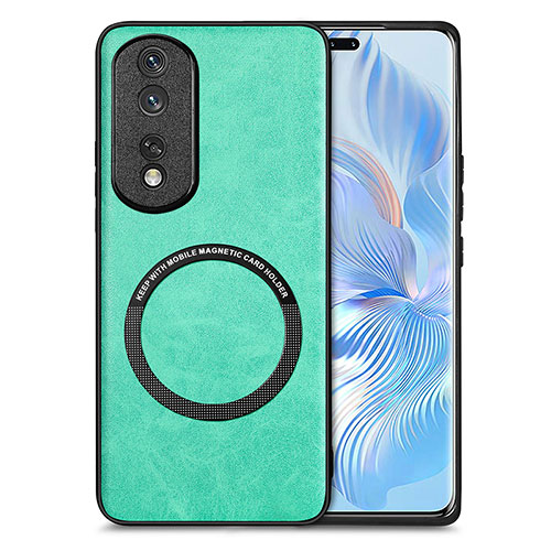 Soft Silicone Gel Leather Snap On Case Cover with Magnetic S02D for Huawei Honor 80 Pro Flat 5G Green