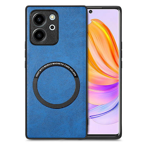 Soft Silicone Gel Leather Snap On Case Cover with Magnetic S02D for Huawei Honor 80 SE 5G Blue