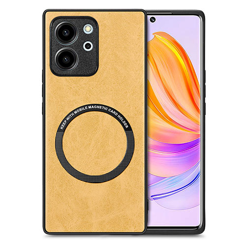 Soft Silicone Gel Leather Snap On Case Cover with Magnetic S02D for Huawei Honor 80 SE 5G Light Brown