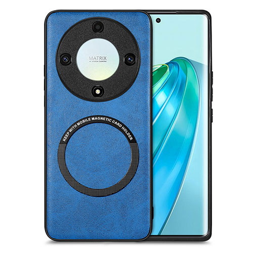 Soft Silicone Gel Leather Snap On Case Cover with Magnetic S02D for Huawei Honor Magic5 Lite 5G Blue