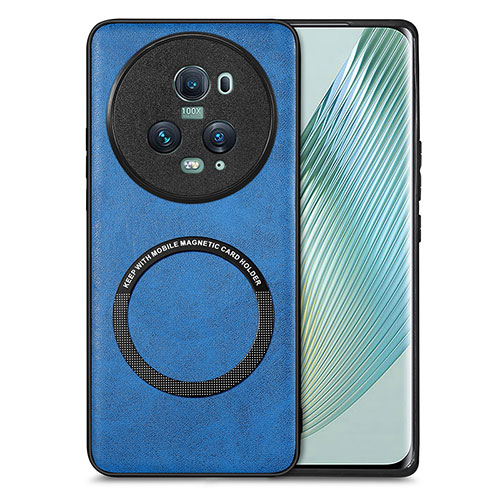 Soft Silicone Gel Leather Snap On Case Cover with Magnetic S02D for Huawei Honor Magic5 Pro 5G Blue