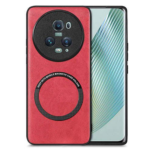 Soft Silicone Gel Leather Snap On Case Cover with Magnetic S02D for Huawei Honor Magic5 Pro 5G Red