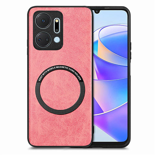 Soft Silicone Gel Leather Snap On Case Cover with Magnetic S02D for Huawei Honor X7a Pink