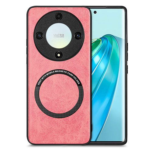 Soft Silicone Gel Leather Snap On Case Cover with Magnetic S02D for Huawei Honor X9a 5G Pink