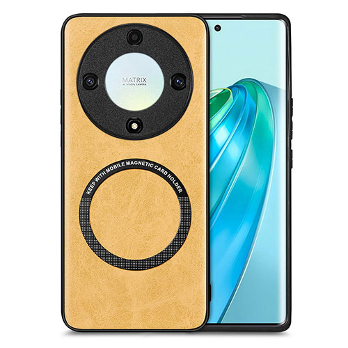 Soft Silicone Gel Leather Snap On Case Cover with Magnetic S02D for Huawei Honor X9a 5G Yellow