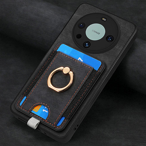 Soft Silicone Gel Leather Snap On Case Cover with Magnetic S02D for Huawei Mate 60 Pro Black