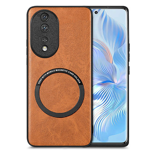 Soft Silicone Gel Leather Snap On Case Cover with Magnetic S03D for Huawei Honor 80 5G Brown