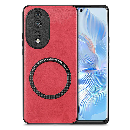 Soft Silicone Gel Leather Snap On Case Cover with Magnetic S03D for Huawei Honor 80 5G Red