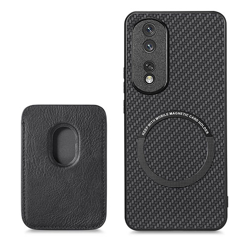 Soft Silicone Gel Leather Snap On Case Cover with Magnetic S03D for Huawei Honor 80 Pro Flat 5G Black