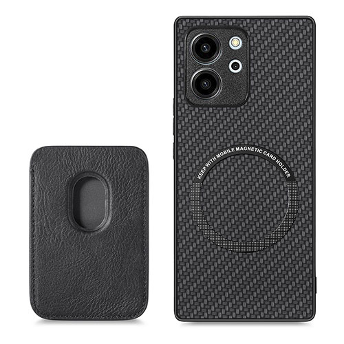 Soft Silicone Gel Leather Snap On Case Cover with Magnetic S03D for Huawei Honor 80 SE 5G Black