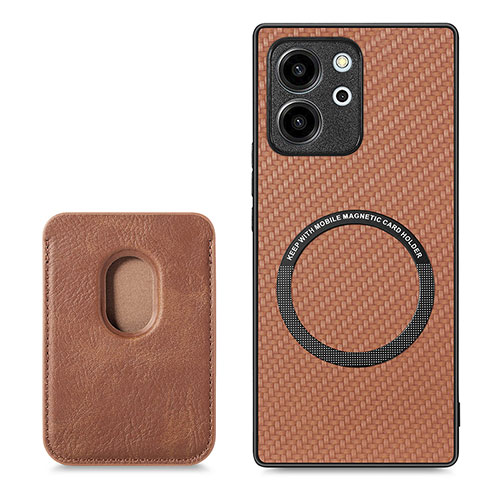 Soft Silicone Gel Leather Snap On Case Cover with Magnetic S03D for Huawei Honor 80 SE 5G Brown