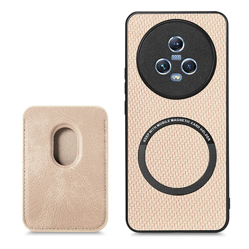 Soft Silicone Gel Leather Snap On Case Cover with Magnetic S03D for Huawei Honor Magic5 5G Gold