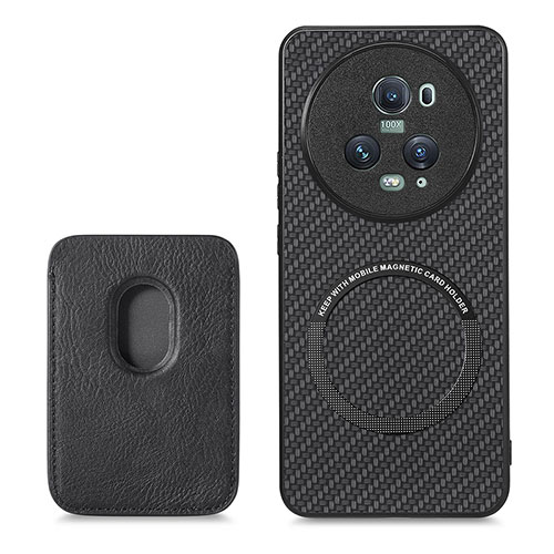 Soft Silicone Gel Leather Snap On Case Cover with Magnetic S03D for Huawei Honor Magic5 Pro 5G Black