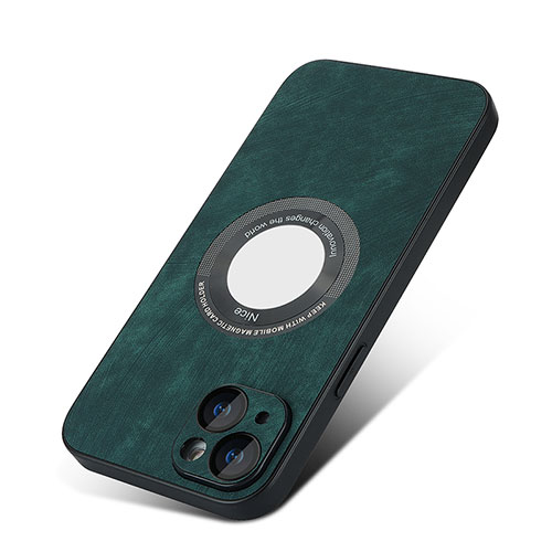 Soft Silicone Gel Leather Snap On Case Cover with Magnetic S07D for Apple iPhone 13 Green