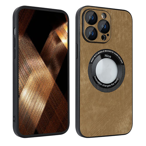 Soft Silicone Gel Leather Snap On Case Cover with Magnetic S07D for Apple iPhone 13 Pro Max Brown