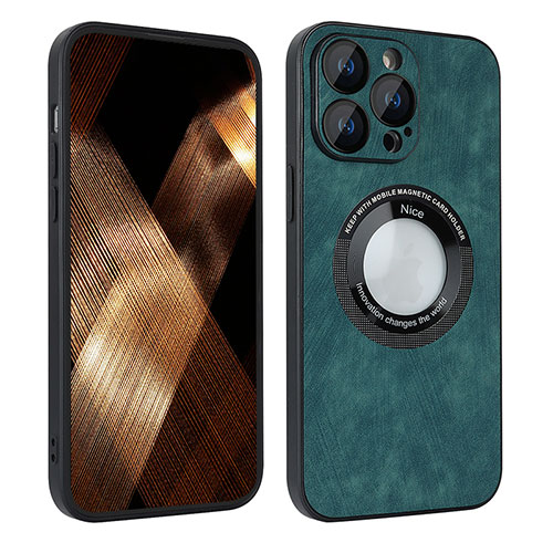 Soft Silicone Gel Leather Snap On Case Cover with Magnetic S07D for Apple iPhone 14 Pro Green